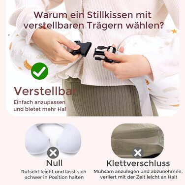 Подушка для годування Momcozy Stillkissen з безпечним бортиком – ергономічна подушка для годування та підтримки з регульованим ремінцем та знімним бавовняним чохлом, Медовий дощ (бежевий та помаранчевий)