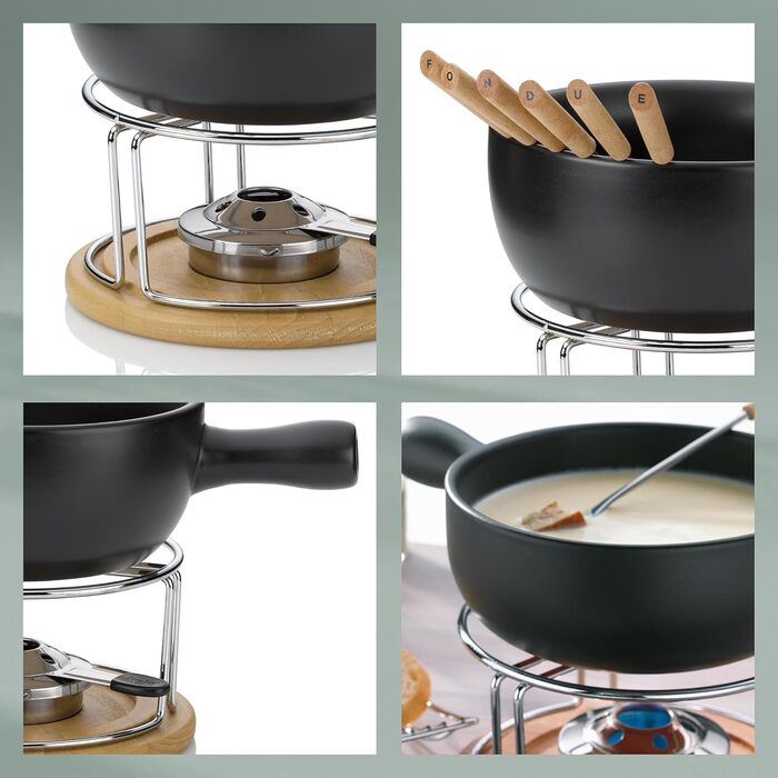 Набір для фондю Kela Käsefondue Set 10tlg, керамічний фондю на 6 осіб NATURA, з підставкою для пальників, виделки та тримач для виделок