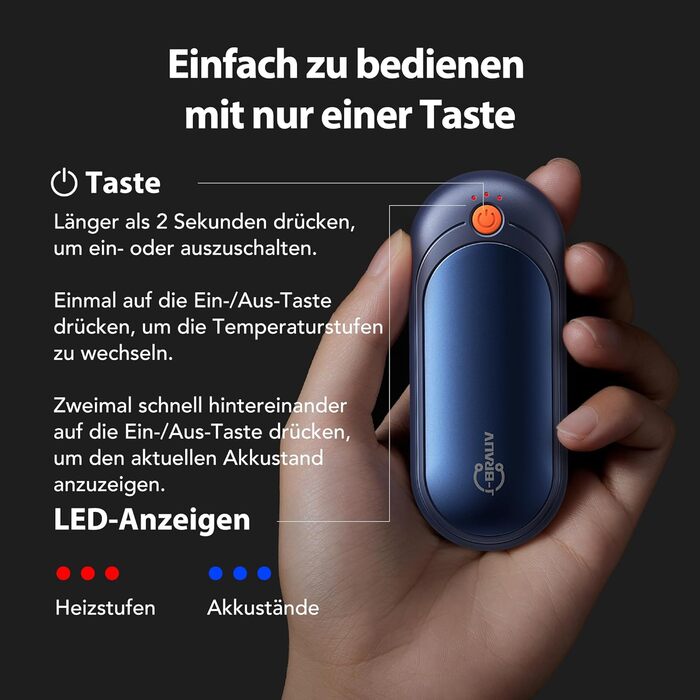 Електричні грілки для рук J-BRAUV 2 шт. з акумулятором 4000mAh, зарядний бокс 10000mAh, 3 режими нагріву, USB, чорний, кишеньковий