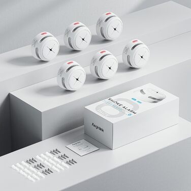 Набір датчиків диму Rauchmelder 6шт. AEGISLINK S500, 10 років роботи, фотоелектричні, з тестом та вимкненням звуку, сповіщення про слабкий акумулятор