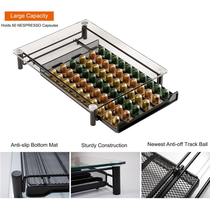 Організатор для капсул Nespresso Sevenline: тримач для 60 капсул, кришталеве скло, органайзер для кухні