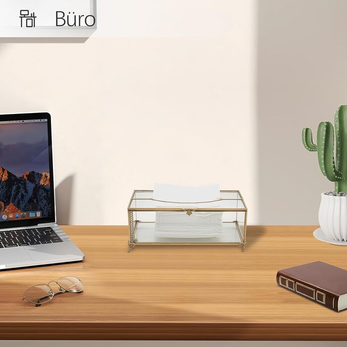 Скляна коробочка для серветок SLHEQING Gold - прямокутна, для ванної, вітальні, спальні, офісу (прозора)