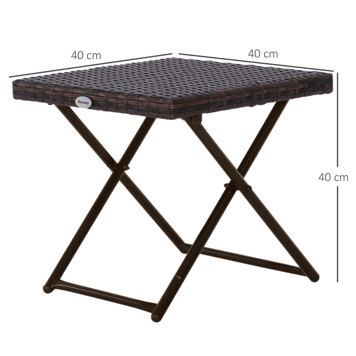 Outsunny Garden Стіл Бічний столик Підставка для квітів складна 40x40x40 см Поліротанг Металевий Коричневий для садових меблів і патіо
