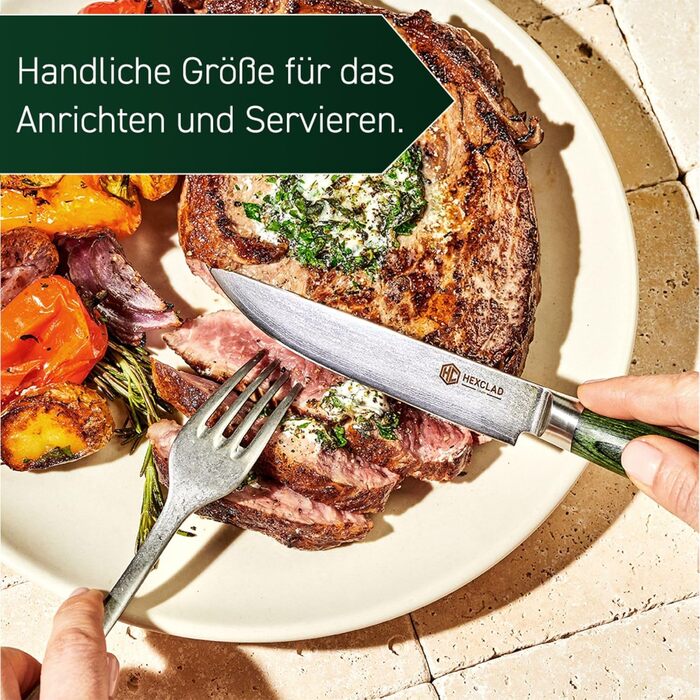 Набір ножів HexClad Essential, 6 предметів: японські леза з нержавіючої сталі Damast, Full Tang, ручки з Pakkaholz