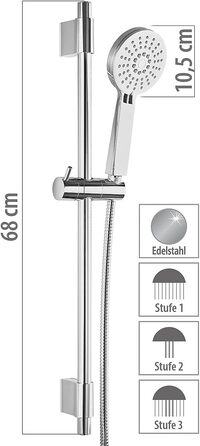 Душовий набір BadeStern набір душової штанги з ручним душем і шлангом з нержавіючої сталі, 3 типи розпилення (набір душових штанг, душова штанга, душовий кронштейн)