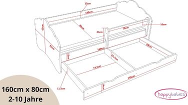 Дитяче ліжечко Happy Babies MOBI 160 x 80 Дитяче ліжко із захистом від падіння та ящиком для зберігання Молодіжне ліжко з кольоровою наклейкою Дитяче ліжечко з матрацом 80x160 Дитяче ліжко для дівчинки хлопчиків Дуб сонома (М21)