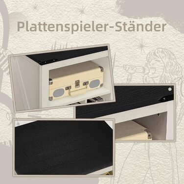 Підставка для програвача вінілу з полицями для платівок, місткість до 160 альбомів, дерев'яна шафа-регулятор для вінілових платівок, для вітальні, спальні, офісу (біла)