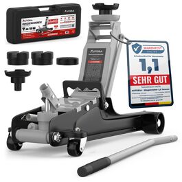 Гідравлічний домкрат Wagenheber 2.5T низькопрофільний для легкових авто та авто з низькою посадкою, до 2500 кг, з кейсом, 3 гумові накладки + адаптер (світло-сірий)