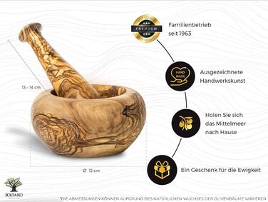Набір ступки та пестика з оливкового дерева 'The Sicilian Mortar', діаметр 14 см