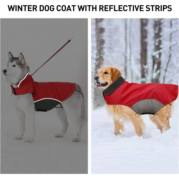Куртка для собак Bwiv, зимова Червона водонепроникна куртка для собак, зимова куртка з отвором для повідця, для захисту живота, жилет для цуценят і домашніх тварин, куртка з флісу на липучці, легка, для середніх і великих собак, Червона, 3XL, 3XL, Червона