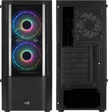 Комп'ютерний корпус ATX AeroCool Quantum v2 RGB із скляними панелями, чорний