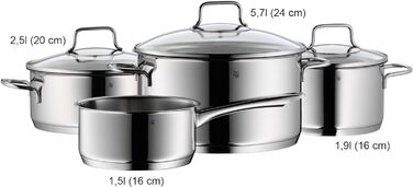 Набір каструль WMF Astoria 5 предметів для індукції з кришками Cromargan, нержавіюча сталь, полірована