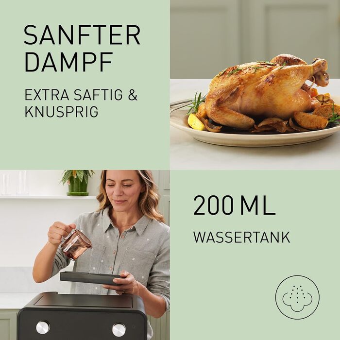 Фритюрниця повітряна Panasonic NF-CC500SXE з вікном, 80–200 °C, 9.6 л, 11 програм, LCD-дисплей, функція пари, ETM Award 2024, легко миється, сірий матовий колір