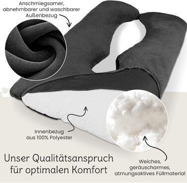 Подушка для вагітних ELONEO XXL, подушка для сну на боці, вагітність, велика U-подібна подушка, подушка для годування з м'яким, знімним та пральним чохлом, сіра антрацит