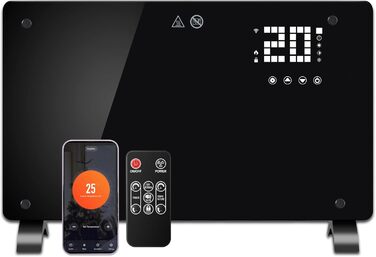 Конвектор DONYER POWER 2500W з Wi-Fi, таймером та пультом керування, чорний, з склопанеллю, для дому та офісу