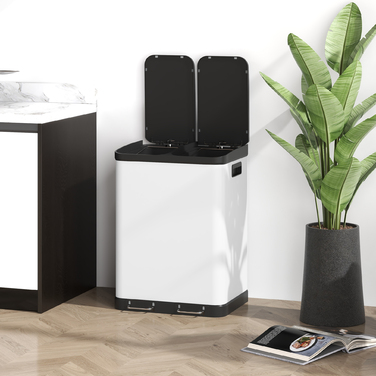 Двокамерний сміттєвий бак, 2 x 30л, стійкий до відбитків пальців, з педаллю, знімні внутрішні відра, Сірий