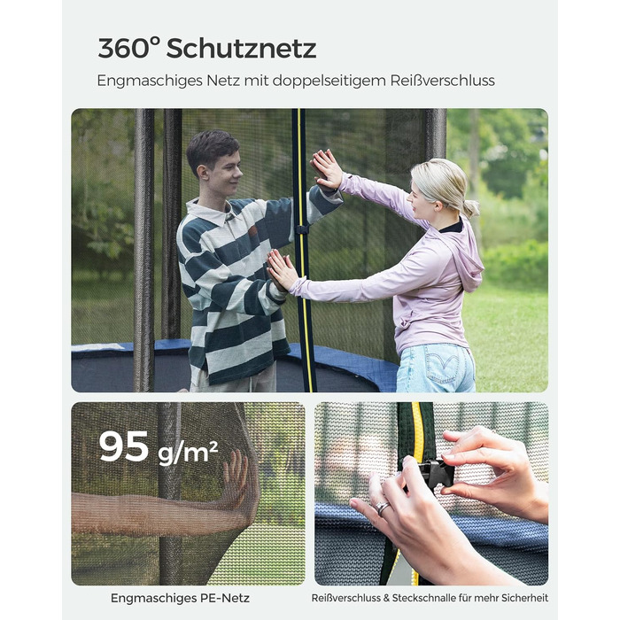 Батут SONGMICS для саду Ø244 см з захисною сіткою, драбиною та м'якими стійками, блакитний