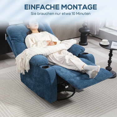 Крісло-релакс з підставкою для ніг, відкидне крісло, поворотне, до 150 кг, сталевий каркас, 88x96x108 см, темно-синій