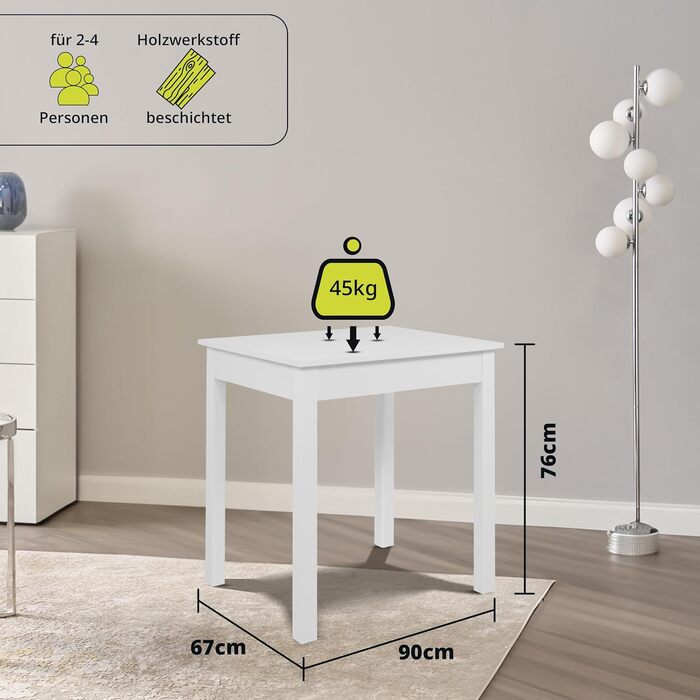 Розсувний обідній стіл Smart 90x60 см - дерев'яний стіл для кухні на 6 осіб (білий, прямокутний)