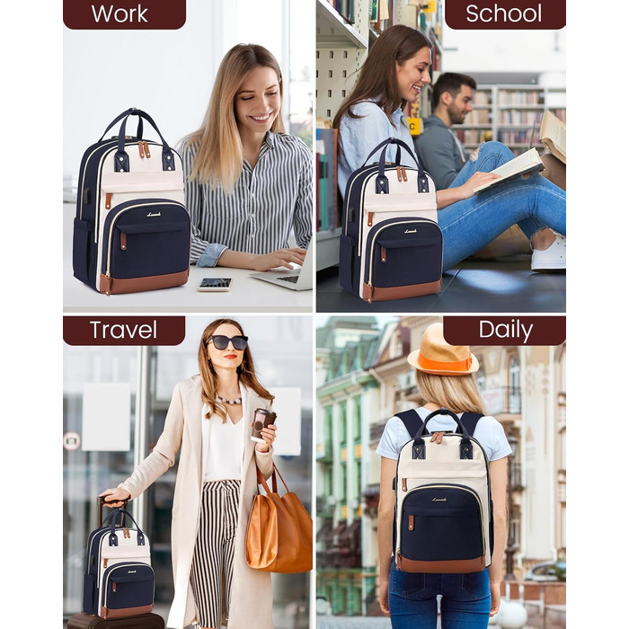 Рюкзак LOVEVOOK для ноутбука 15.6 дюймів: шкільний, для підлітків, водонепроникний, антикрадійний, для дівчаток та хлопців, чорний, бежевий