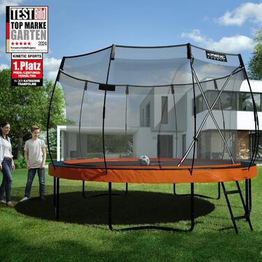 Батут KINETIC SPORTS Ultimate Pro Ø 366 см для дітей з драбиною та захисною сіткою - чорний/помаранчевий