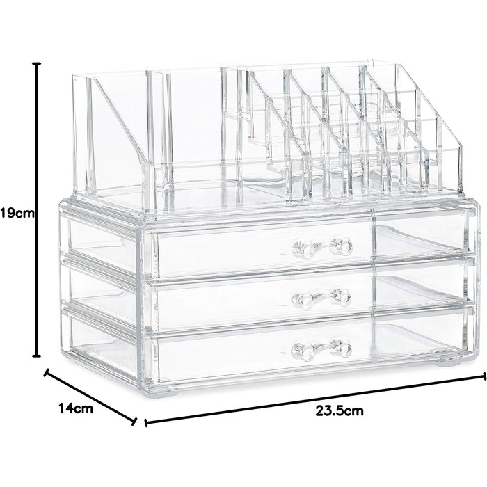 Невелике, 2-х частинне сховище для макіяжу з висувними ящиками, косметична полиця, що укладається, ука (прозора)
