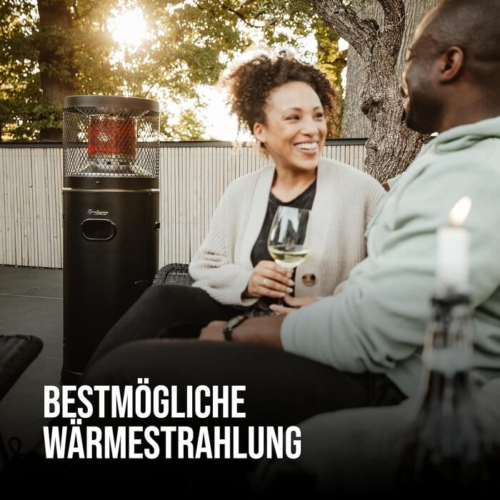 Газовий терасної обігрівач Enders Polo Black 2.0 з регулюванням 3-6 кВт, нержавіюча сталь, ENDUR Reflexionssystem, транспортні колеса, захист від перекидання, чорний