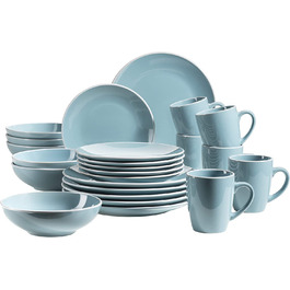 Набір сучасного посуду серії MSER 931770 Elissa для 6 осіб бірюзового кольору з білою облямівкою, комбінований сервіз з 24 предметів, керамогранітний посуд