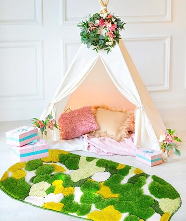 Килимок для ванної кімнати з м'яким зеленим мохом, 152 x 61 см, Boho стиль, антиковзаюча, швидковисихаюча, для ванної, кухні, спальні, умивальника