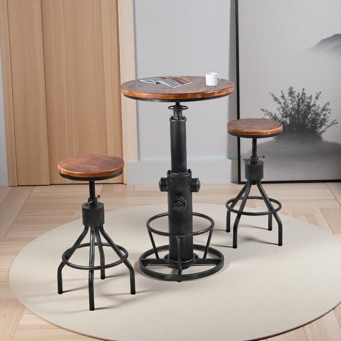 Столик барний вінтажний в індустріальному стилі, дизайн як пожежний гідрант, на 2-3 особи, регулювання висоти 98-112,8 см (срібляний)