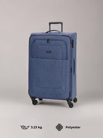 Набір валіз REDOLZ 3 шт. для жінок та чоловіків | Легкі та міцні валізи-ролики, якісний софт-кейс, 4 подвійні колеса, TSA-замок, розширювані | Blue, L (79 см)