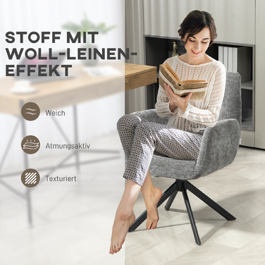 Крісло-шезлонг, акцентне крісло, сучасний дизайн, поворотне, до 120 кг, темно-сірий