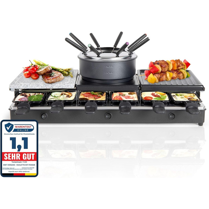 Електричний набір для раклет і фондю LUTEO® на 12 осіб: гриль, кам'яна плита, міні-крепи, антипригарні пательні