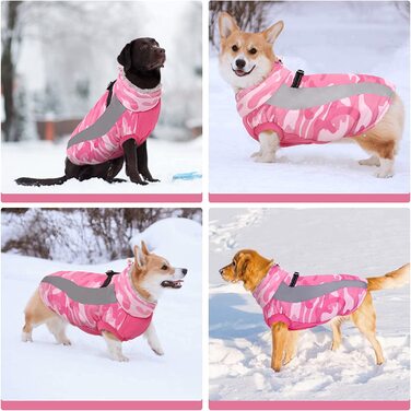 Зимова куртка для собак Kuoser, водонепроникний вітрозахисний вовняний одяг для собак у холодну погоду, флісовий жилет Pet Cao на блискавці, світловідбиваючий одяг для собак для маленьких маленьких собак, шлейка для великих собак (М, рожевого кольору)