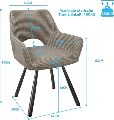 Набір з 4 обертових стільців для їдальні з підлокітниками, 360° обертання, кухонний стілець, сучасний м'який стілець з тканинною спинкою для кухні, їдальні, спальні, бежевий