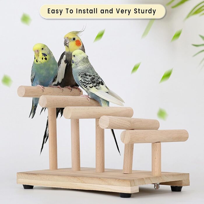 Ігровий майданчик для птахів з годівницею, іграшковою драбинкою, гойдалкою та лотком для папуг папуг, дерево, розмір 45x37x26 см A (Wood 009)