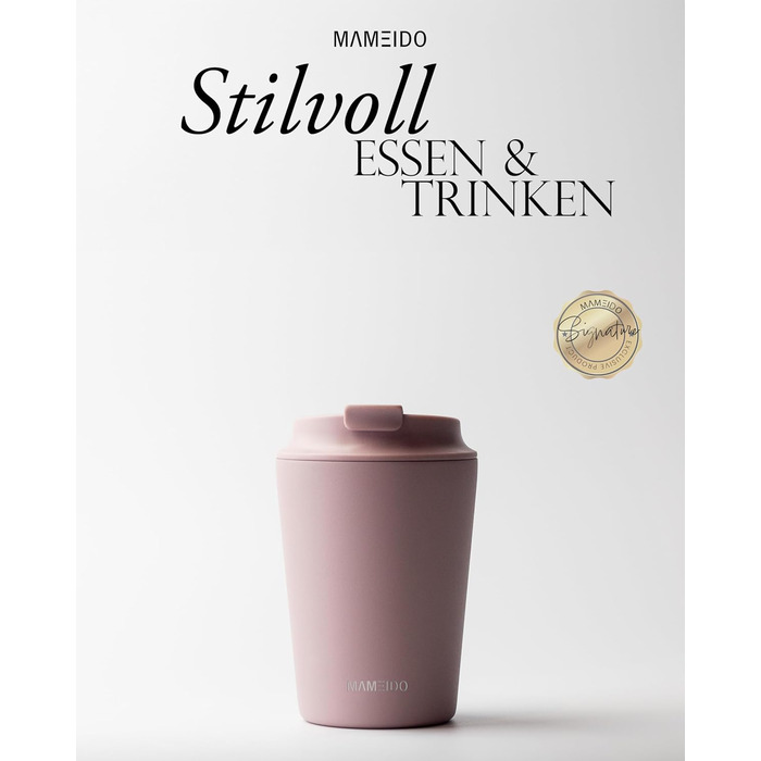 Термокружка MAMEIDO з трубочкою: сталева, подвійні стінки, 350 мл, ізольована, без витоку, для кави з собою (Powder Blush)