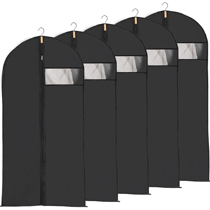 Сумка для одягу Niviy, костюм з 6 предметів, високоякісна сумка для одягу, прозора дихаюча тканина 60x100 см, для костюмів, пальто, піджаки, сорочки, вечірні сукні, сумка для костюмів, чохол для одягу (повністю чорний, 60X160 см)
