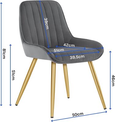 Набір з 2 стільців Lestarain для їдальні, вітальні, кухні. Ретро стільці з м'яким сидінням (велюр, темно-сірий), металеві ніжки, до 150 кг.