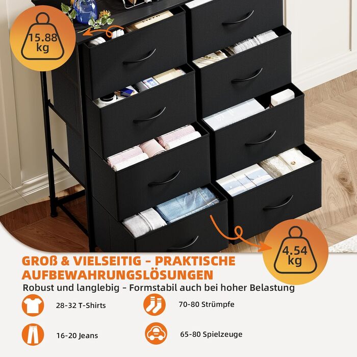 Тканинна комода з шухлядами Somdot - комод для спальні, вітальні, прихожої, 8 шухляд, білий (30T x 80B x 93H см)