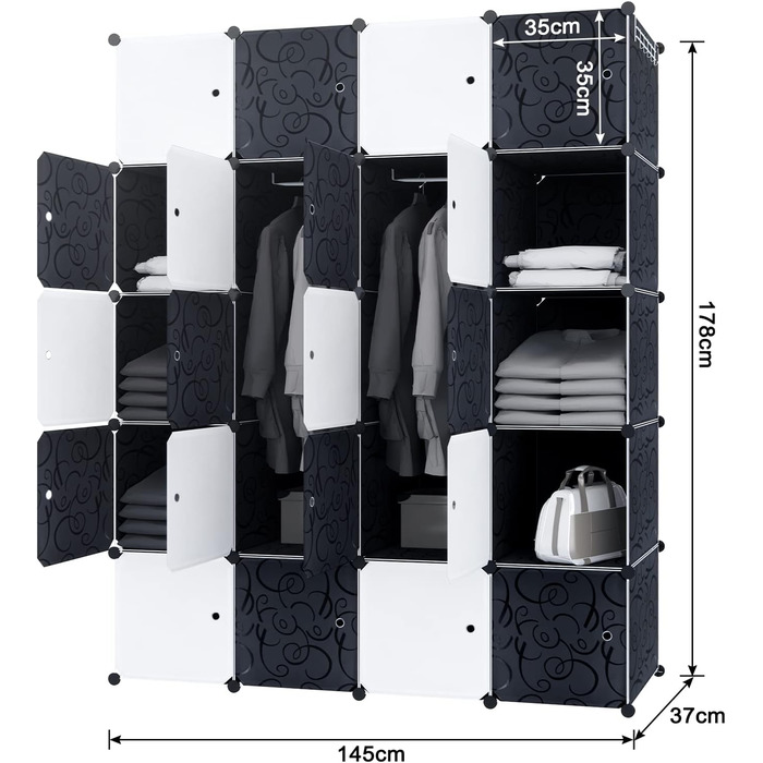 Стелаж для гардеробу VA-Cerulean (20 кубів, білий/чорний)