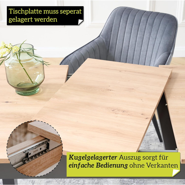 Розсувний обідній стіл Smart 80x80 см, Asteiche, для кухні, розтягується до 120 см, з висувною платформою, на 6 осіб