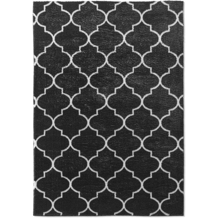 Дизайнерський килим Valetta з коротким ворсом для вітальні в скандинавському стилі бохо, що миється чорно-білий (чорно-білий, круглий, 080 см)