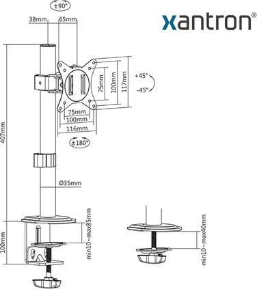Кріплення для монітора Xantron® ECO-E62: 17-32 дюйми, VESA 75x75/100x100, для плоских та вигнутих моніторів, з монтажним комплектом