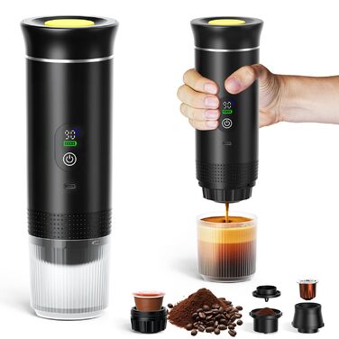 ADOGO Портативна кавомашина для еспресо з акумулятором, 20 Bar, електрична, сумісна з капсулами NS та меленою кавою, для подорожей та кемпінгу