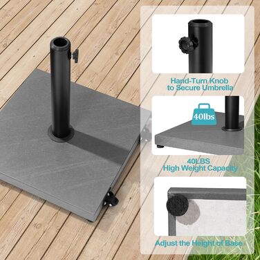 Підставка для парасольки на терасу, 18,1 кг, міцна квадратна підставка з бетону, ринкова підставка з тикового дерева (з колесами), сіра