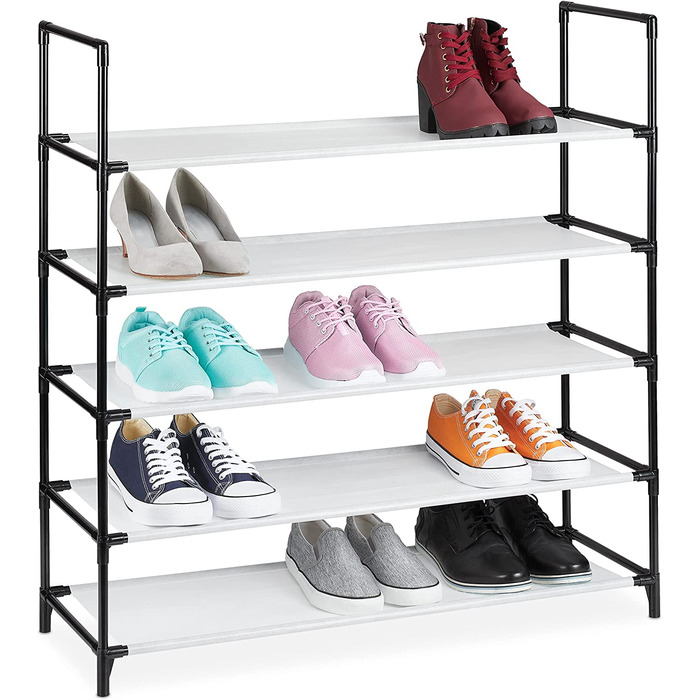 Система розеток для взуття, 5 рівнів, на 20 пар взуття, тканинна підставка для взуття, ШхВхТ 90,5 х 87,5 х 30 см, (білий)