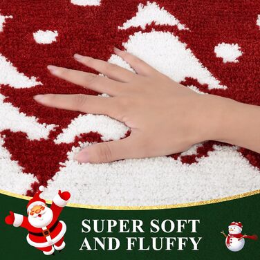 Набір килимків для ванної кімнати на Новий Рік: 3 шт. (червоний, з малюнком ялинки) - 45x65 см, 45x120 см, 50x60 см, нековзкі, водопоглинаючі, для туалету та душу