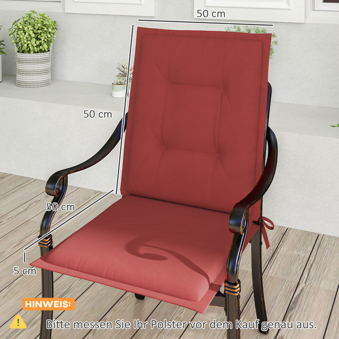 Набір з 4 подушок для сидіння 108 x 50 x 5 см, м'які подушки для стільців з зав'язками, підстилка для сидіння для внутрішнього та зовнішнього використання, бордовий