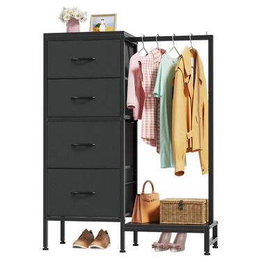 Комод 111 см з 4 висувними ящиками з тканини, шафа для одягу, комод для спальні, вітальні, коридору, чорний (30T x 76.5B x 111H см)